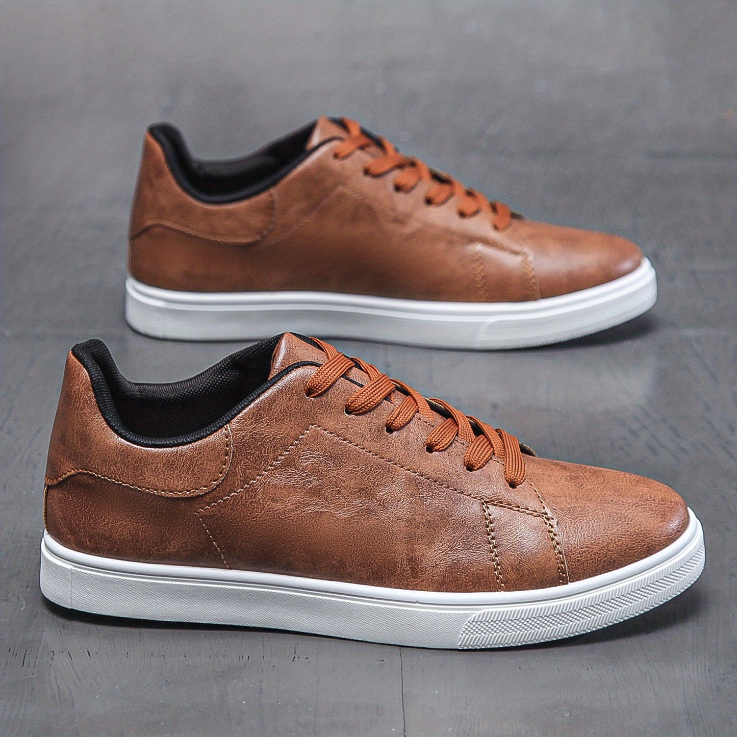 Breathable PU Leather Skate Shoes - Men's Lace-up Sneakers with Good Traction